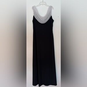 R&M Richards Black Maxi Dress with Beaded Silver Drape